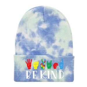 Be Kind Sign Language Autism Awareness Month Puzzle Piece Gift Tie Dye 12in Knit Beanie