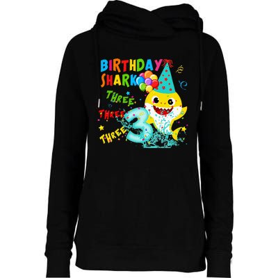 Birthday Kids Shark 3 Year Old 3rd Birthday Matching Family Womens Funnel Neck Pullover Hood