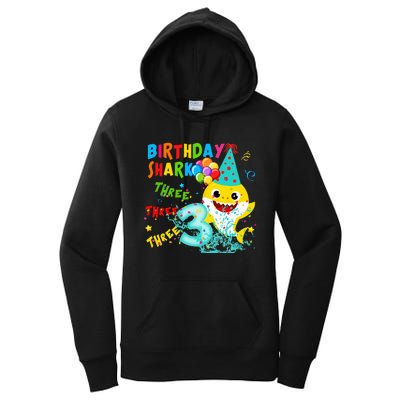 Birthday Kids Shark 3 Year Old 3rd Birthday Matching Family Women's Pullover Hoodie