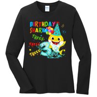 Birthday Kids Shark 3 Year Old 3rd Birthday Matching Family Ladies Long Sleeve Shirt