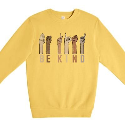 Be Kind Sign Language Fingers Melanin Distressed Style Meaningful Gift Premium Crewneck Sweatshirt