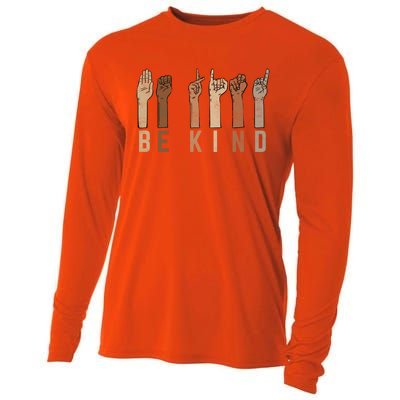 Be Kind Sign Language Fingers Melanin Distressed Style Meaningful Gift Cooling Performance Long Sleeve Crew