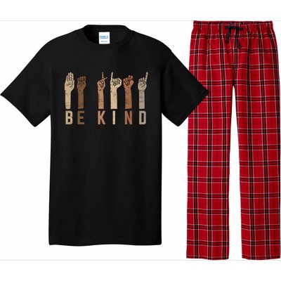 Be Kind Sign Language Fingers Melanin Distressed Style Meaningful Gift Pajama Set