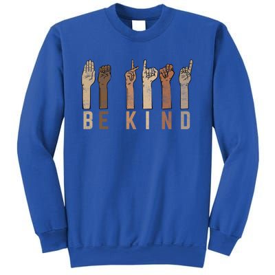 Be Kind Sign Language Fingers Melanin Distressed Style Meaningful Gift Sweatshirt