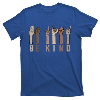 Be Kind Sign Language Fingers Melanin Distressed Style Meaningful Gift T-Shirt