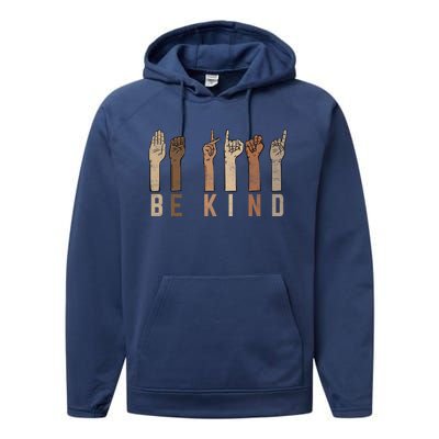 Be Kind Sign Language Fingers Melanin Distressed Style Meaningful Gift Performance Fleece Hoodie