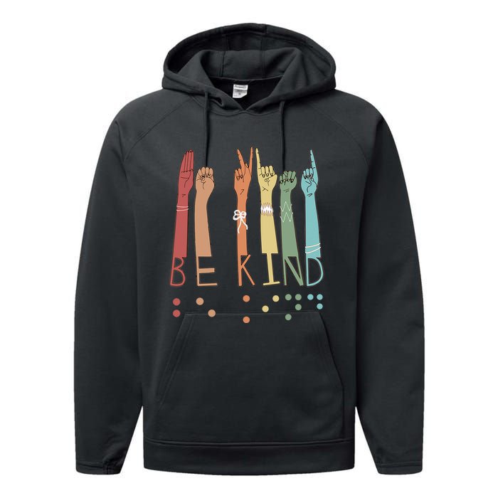 Be Kind Sign Braille Language Visually Impaired Awareness Performance Fleece Hoodie