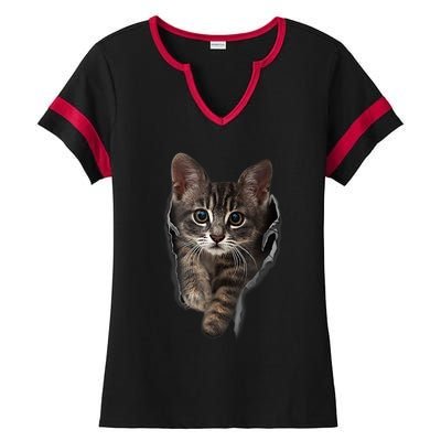 Brown Kitten Staring Cute TShirt Cats Gift Ladies Halftime Notch Neck Tee