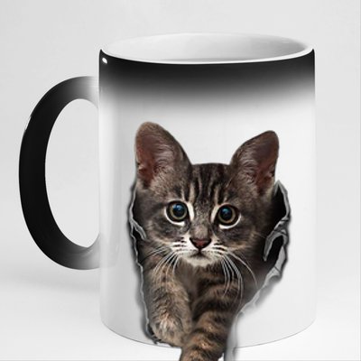 Brown Kitten Staring Cute TShirt Cats Gift 11oz Black Color Changing Mug