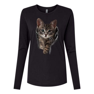 Brown Kitten Staring Cute TShirt Cats Gift Womens Cotton Relaxed Long Sleeve T-Shirt