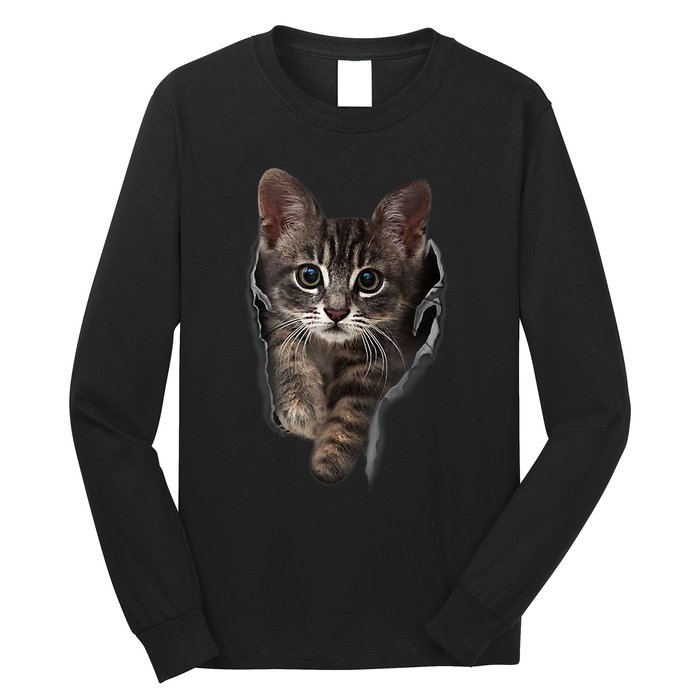 Brown Kitten Staring Cute TShirt Cats Gift Long Sleeve Shirt