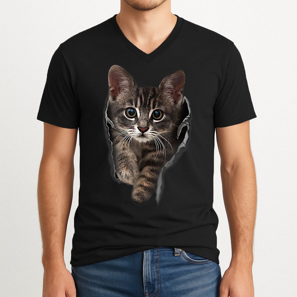 Brown Kitten Staring Cute TShirt Cats Gift V-Neck T-Shirt