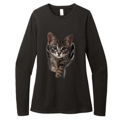 Brown Kitten Staring Cute TShirt Cats Gift Womens CVC Long Sleeve Shirt