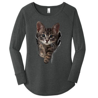 Brown Kitten Staring Cute TShirt Cats Gift Women's Perfect Tri Tunic Long Sleeve Shirt