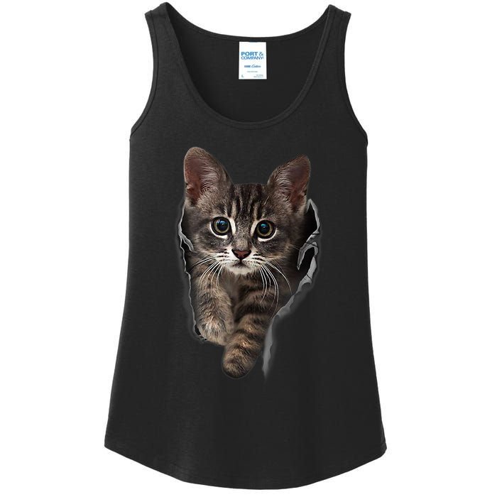 Brown Kitten Staring Cute TShirt Cats Gift Ladies Essential Tank