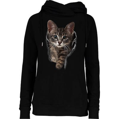 Brown Kitten Staring Cute TShirt Cats Gift Womens Funnel Neck Pullover Hood