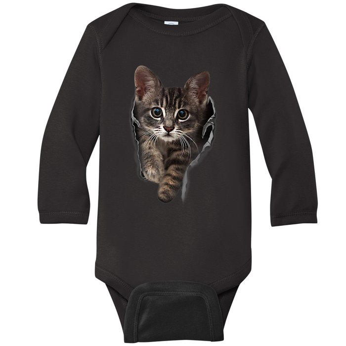 Brown Kitten Staring Cute TShirt Cats Gift Baby Long Sleeve Bodysuit