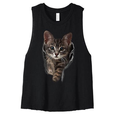 Brown Kitten Staring Cute TShirt Cats Gift Women's Racerback Cropped Tank