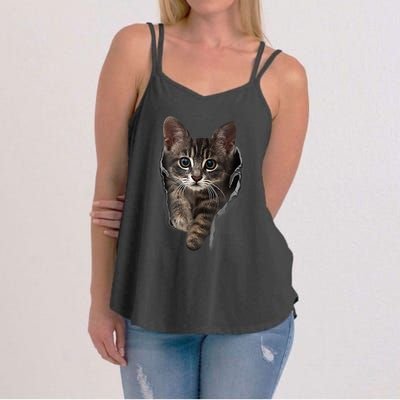 Brown Kitten Staring Cute TShirt Cats Gift Women's Strappy Tank