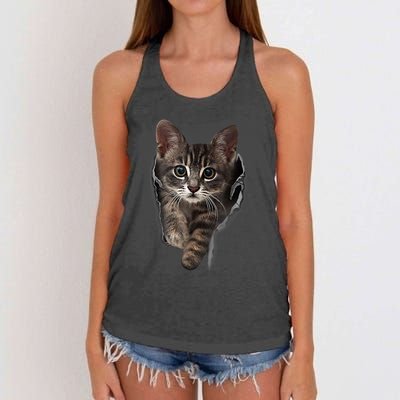 Brown Kitten Staring Cute TShirt Cats Gift Women's Knotted Racerback Tank