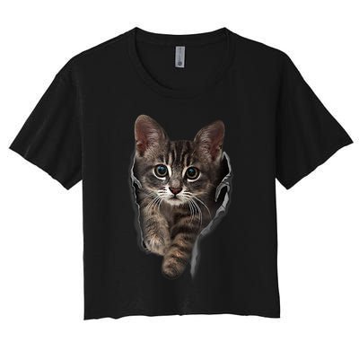 Brown Kitten Staring Cute TShirt Cats Gift Women's Crop Top Tee