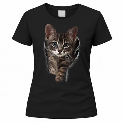 Brown Kitten Staring Cute TShirt Cats Gift Women's T-Shirt