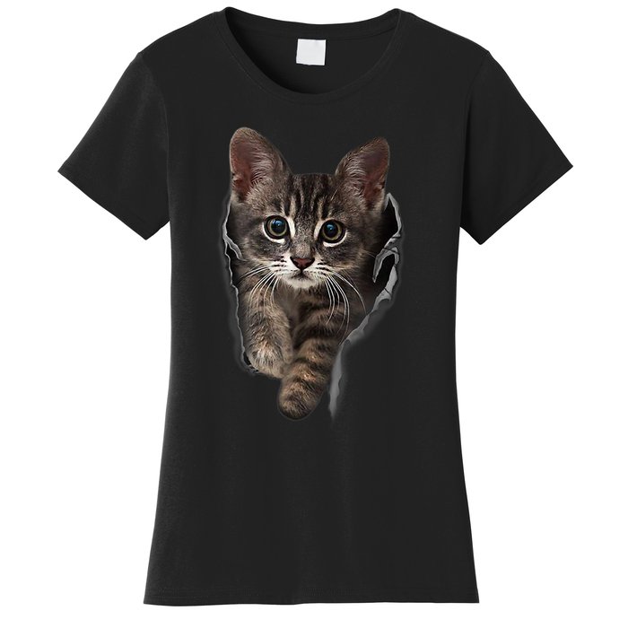 Brown Kitten Staring Cute TShirt Cats Gift Women's T-Shirt