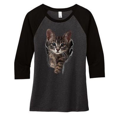 Brown Kitten Staring Cute TShirt Cats Gift Women's Tri-Blend 3/4-Sleeve Raglan Shirt