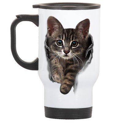 Brown Kitten Staring Cute TShirt Cats Gift Stainless Steel Travel Mug