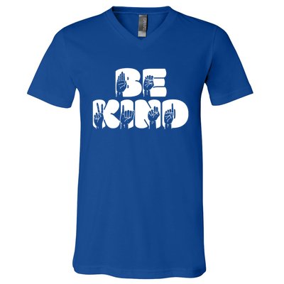 Be Kind Sign Language Hand Talking Teachers Interpreter Gift Great Gift V-Neck T-Shirt