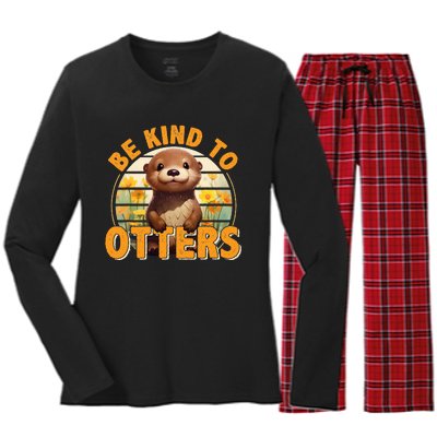 Be Kind To Otters Gift For OtterS Day Otter Lover Women's Long Sleeve Flannel Pajama Set 