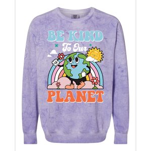 Be Kinds To Our Planet Cute Earth Day Rainbow Sun Cute Gift Colorblast Crewneck Sweatshirt