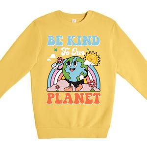 Be Kinds To Our Planet Cute Earth Day Rainbow Sun Cute Gift Premium Crewneck Sweatshirt