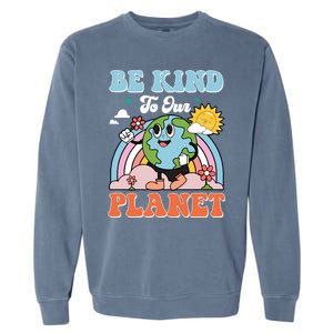 Be Kinds To Our Planet Cute Earth Day Rainbow Sun Cute Gift Garment-Dyed Sweatshirt