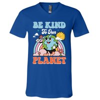 Be Kinds To Our Planet Cute Earth Day Rainbow Sun Cute Gift V-Neck T-Shirt