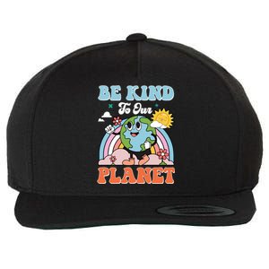 Be Kinds To Our Planet Cute Earth Day Rainbow Sun Funny Gift Wool Snapback Cap