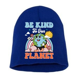 Be Kinds To Our Planet Cute Earth Day Rainbow Sun Funny Gift Short Acrylic Beanie