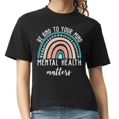 Be Kind To Your Mind Mental Health Matters Rainbow Comfort Colors Boxy T-Shirt