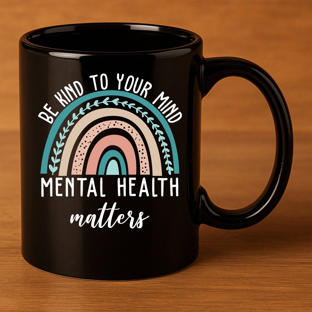 Be Kind To Your Mind Mental Health Matters Rainbow 11oz C Handle Ceramic Mug