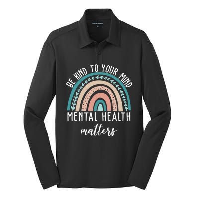 Be Kind To Your Mind Mental Health Matters Rainbow Silk Touch Performance Long Sleeve Polo