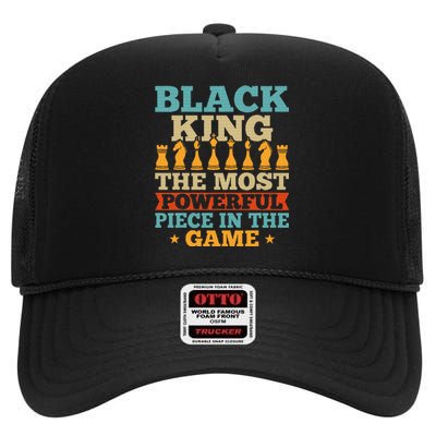 Black King The Most Powerful Piece in The Game High Crown Mesh Back Trucker Hat