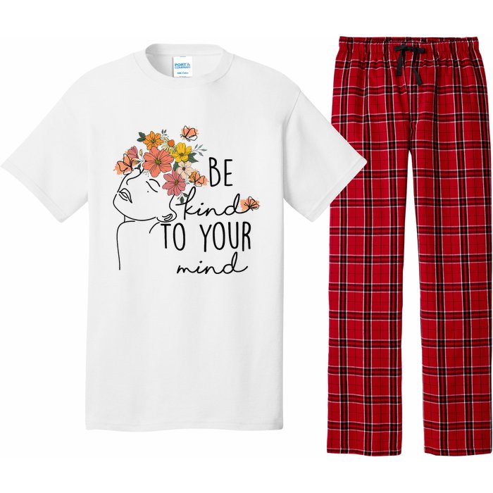 Be Kind To Your Mind Colorful Flower Mental Health Wo Pajama Set