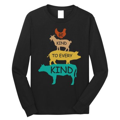 Be Kind To Every Kind Retro Vintage Funny Vegetarian Vegan Long Sleeve Shirt