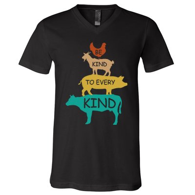 Be Kind To Every Kind Retro Vintage Funny Vegetarian Vegan V-Neck T-Shirt