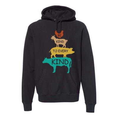 Be Kind To Every Kind Retro Vintage Funny Vegetarian Vegan Premium Hoodie