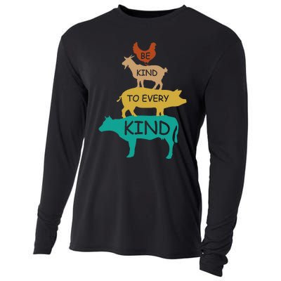 Be Kind To Every Kind Retro Vintage Funny Vegetarian Vegan Cooling Performance Long Sleeve Crew