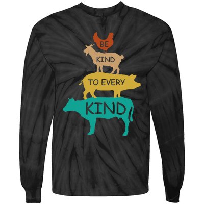 Be Kind To Every Kind Retro Vintage Funny Vegetarian Vegan Tie-Dye Long Sleeve Shirt