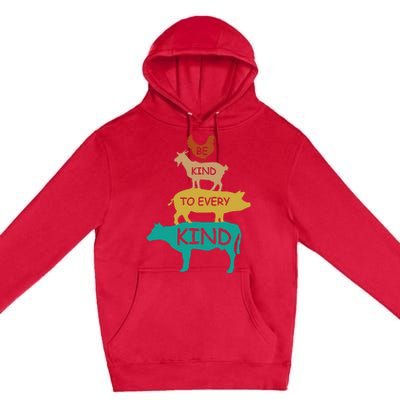 Be Kind To Every Kind Retro Vintage Funny Vegetarian Vegan Premium Pullover Hoodie