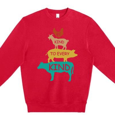 Be Kind To Every Kind Retro Vintage Funny Vegetarian Vegan Premium Crewneck Sweatshirt