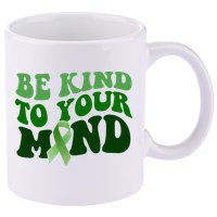Be Kind To Your Mind Mental Health Awareness Ribbon 11oz C Handle Ceramic Mug